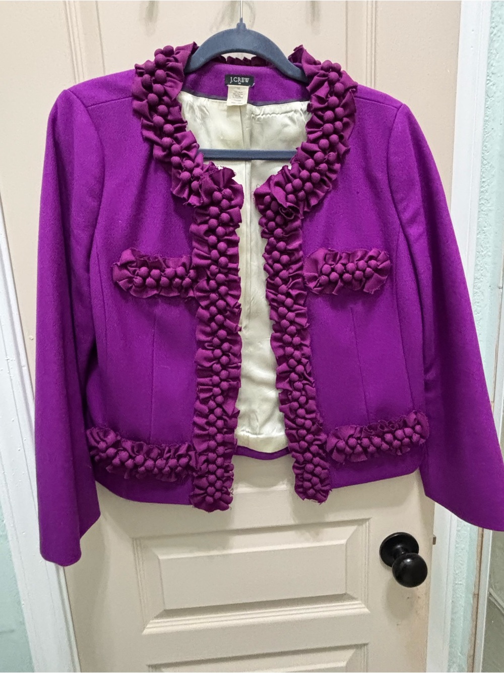 J. Crew Magenta Embellished Cropped Wool Jacket Size 10